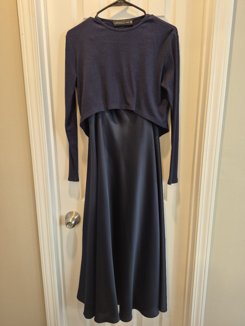 APPARALEL Maternity Maxi Navy Satin Slip Dress with Cropped Overlay